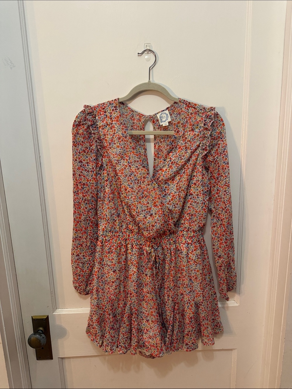 Blue Rain Red Floral Long-Sleeve Mini Dress